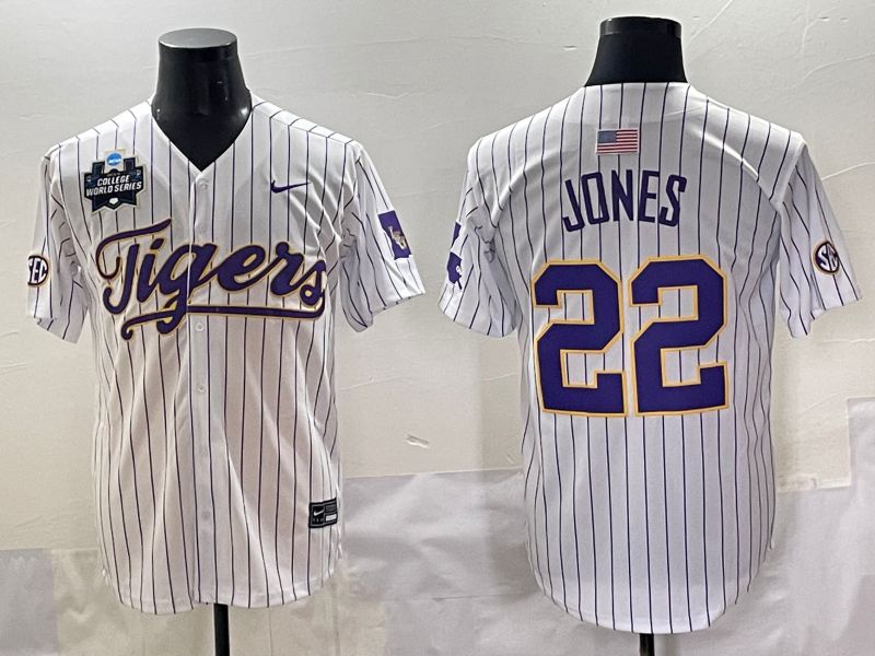 Men 2025 LSU Tigers #22 Jones White Stripe Nike Joint Name Nike NCAA Jersey style 6